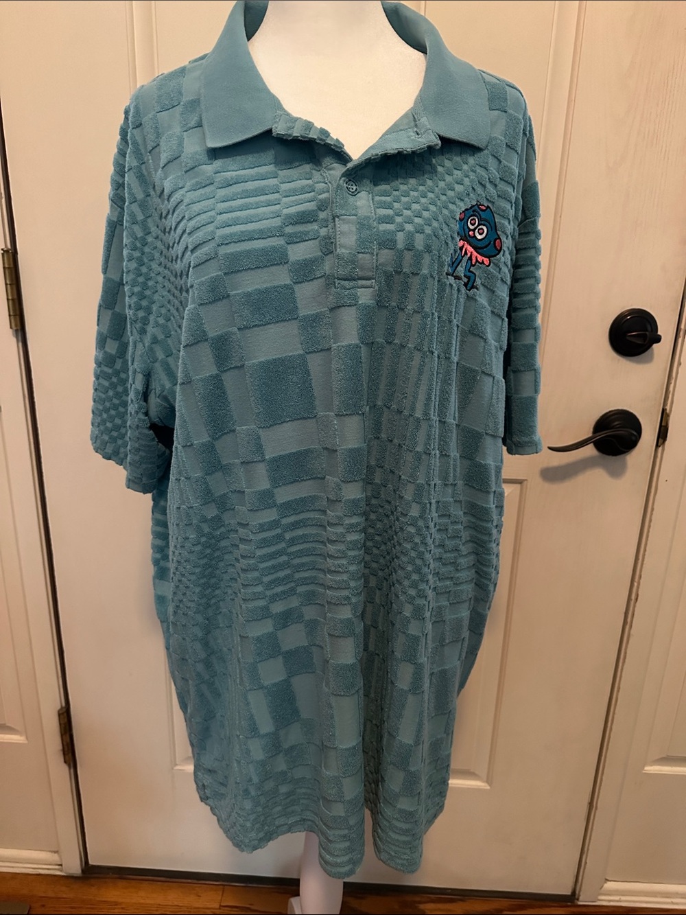 Men's Teal Terry Cloth Short-Sleeve Polo Embroidered Character XXL Killer Acid